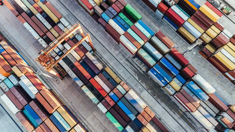 Aerial view of shipping containers for supply chain Aerial view of shipping containers for supply chain